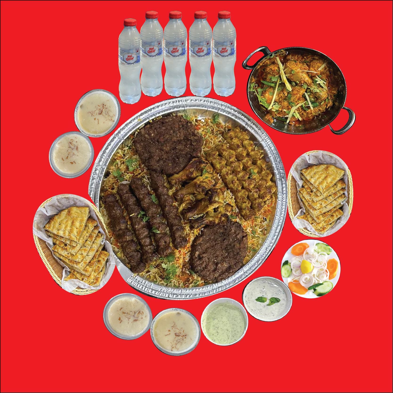 Super family platter with BBQ, rice and grilled meats
